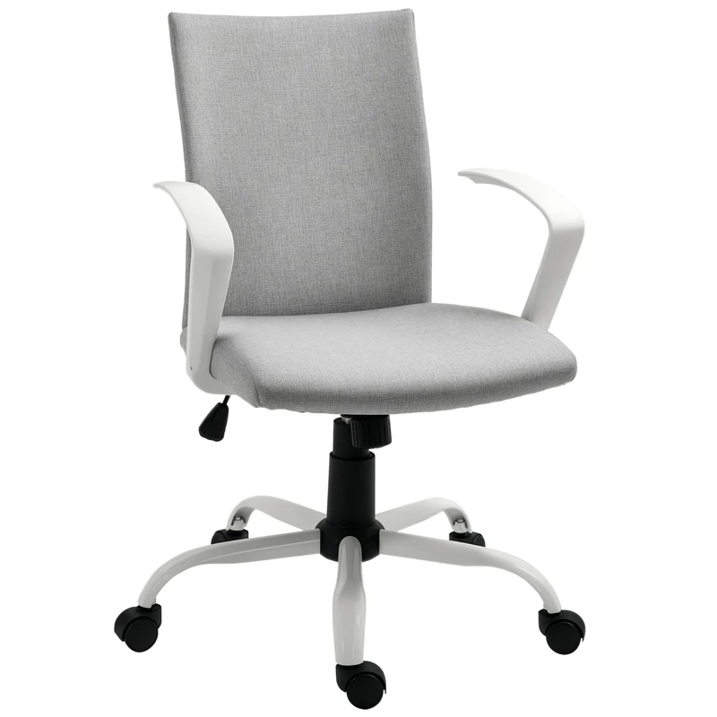 Vinsetto Office Chair Linen Swivel Computer Desk Chair Home Study Task Chair with Wheels, Arm, Adjustable Height, Light Grey