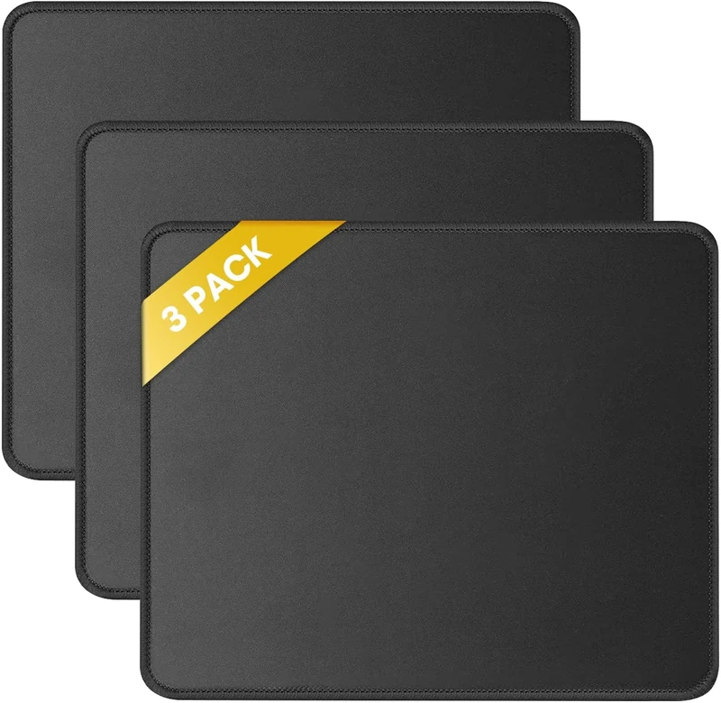 JIKIOU Mouse Mat, 3 Pack Stitched Edges Gaming Mouse Pad Mat, Smooth Comfortable Surface with Non-Slip Rubber Base, Washable Bulk Mouse Pads for Computers Laptop Mouse 260x 210 x3mm Black