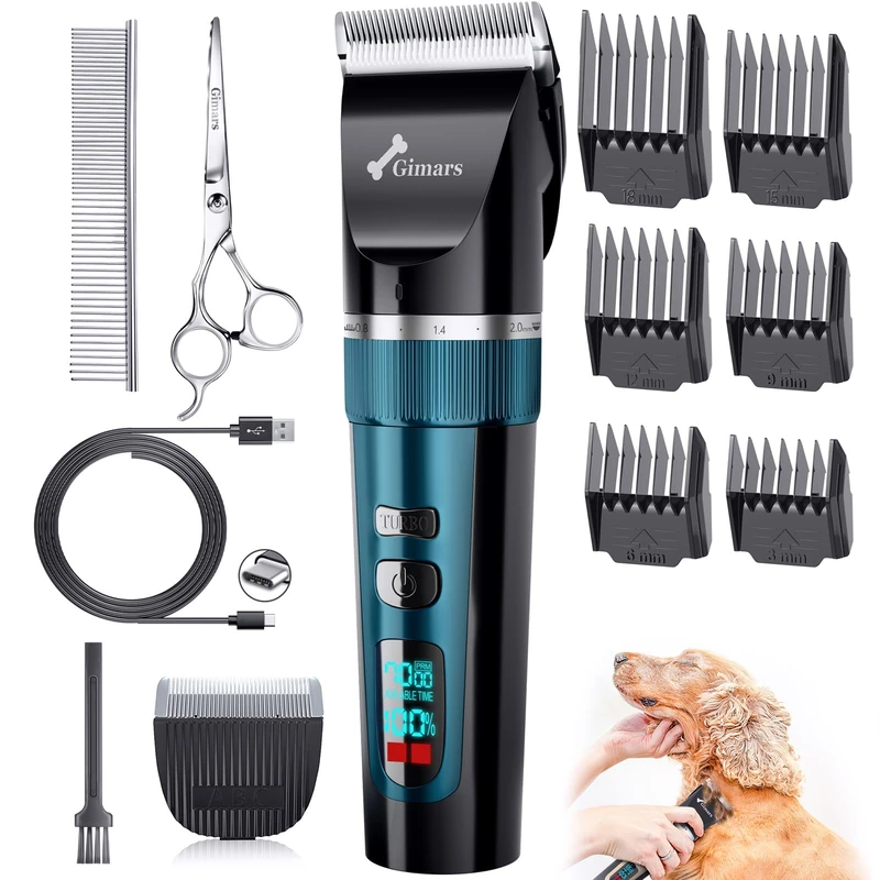 Gimars 2 in 1 Cordless 3-Speed Dog Clippers with Small Paw Trimmer Blade, Low Noise Quiet Rechargeable Pets Hair Thick Coats Trimmers Dog Shaver Clippers Kit for Dogs Cats Pet