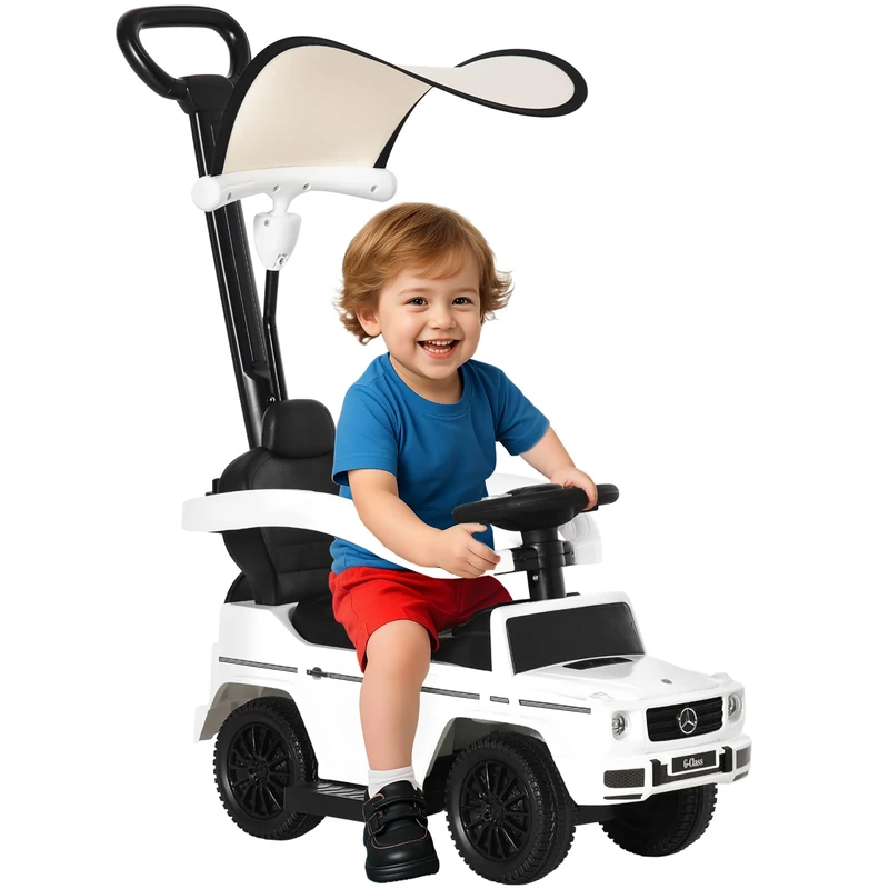 HOMCOM 3 in 1 Kids Children Ride on Push Car Toddler Sliding Car G350 Licensed Walker Foot to Floor Slider Push-Along with Horn Steering Wheel NO POWER Manual, White