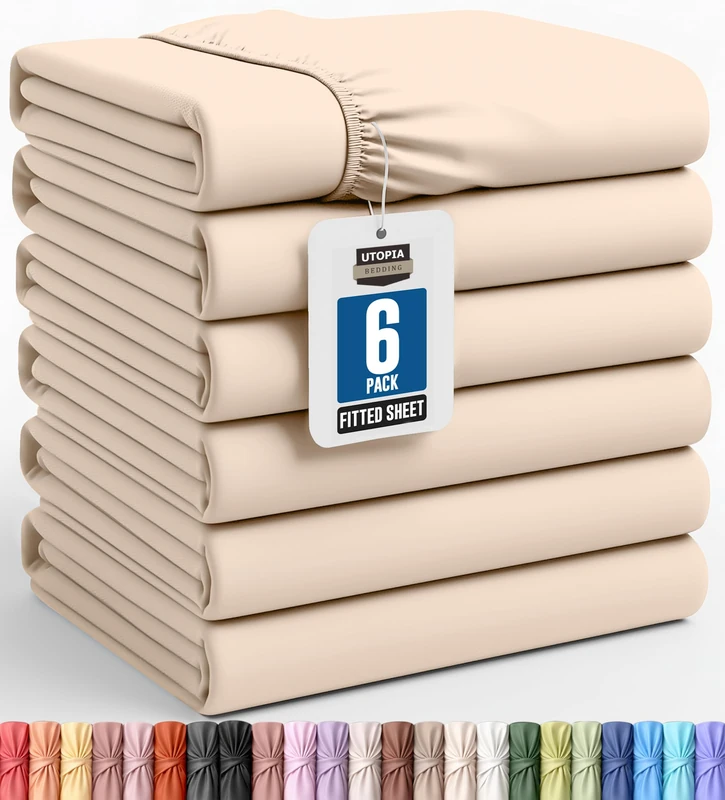 Utopia Bedding Twin Fitted Sheets - Bulk Pack of 6 Bottom Sheets - Soft Brushed Microfiber - Deep Pockets - Shrinkage & Fade Resistant - Easy Care (Beige)