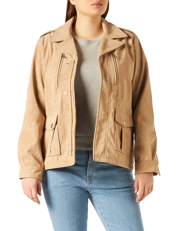 Desigual Women's CHAQ_AMAR Faux Leather Jacket, Brown, XS