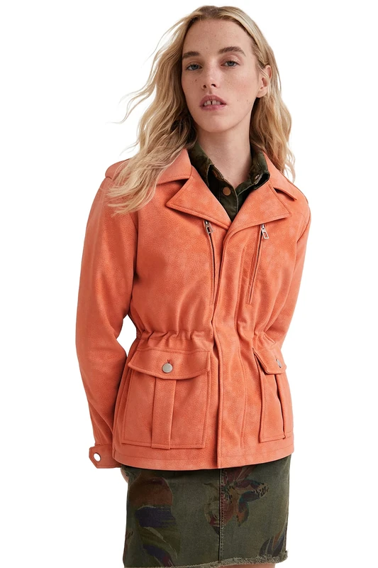 Desigual Women's CHAQ_AMAR Faux Leather Jacket, Orange, S