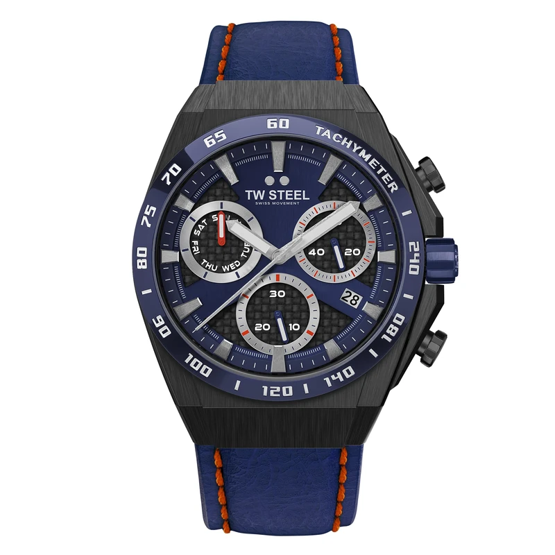 TW Steel CEO Tech Mens 44mm Quartz Watch - Blue Leather Strap - Image 1