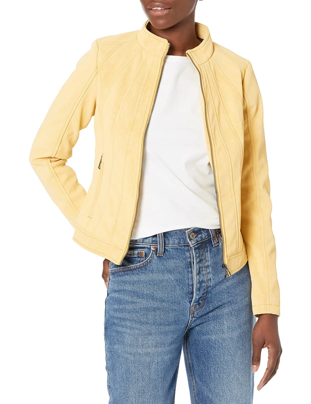 Desigual Womens CHAQ_MAR Faux Leather Jacket, Yellow, XS