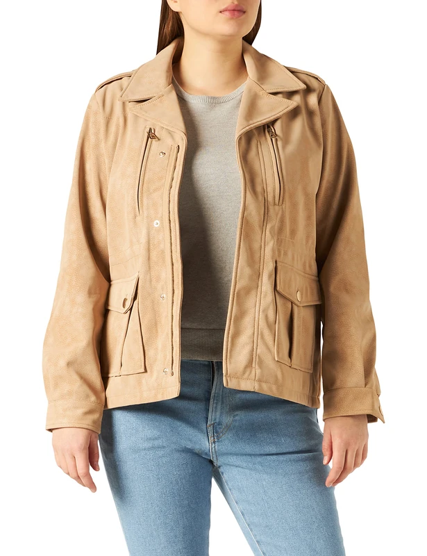 Desigual Women's CHAQ_AMAR Faux Leather Jacket, Brown, XL