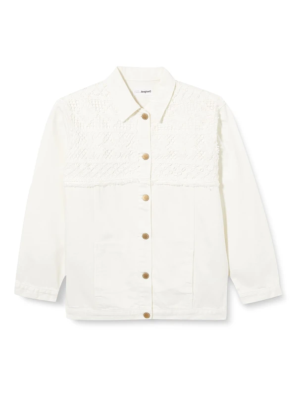Desigual Girls' CHAQ_Clavel Denim Jacket, White, 2021-09-10T00 00.000Z - Image 1