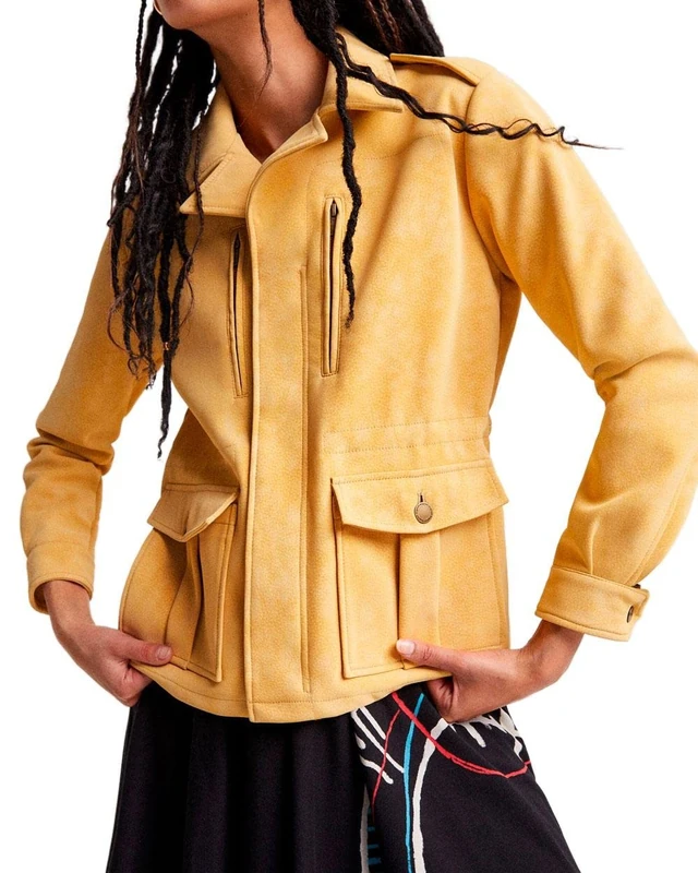 Desigual Women's CHAQ_AMAR Faux Leather Jacket, Yellow, XS