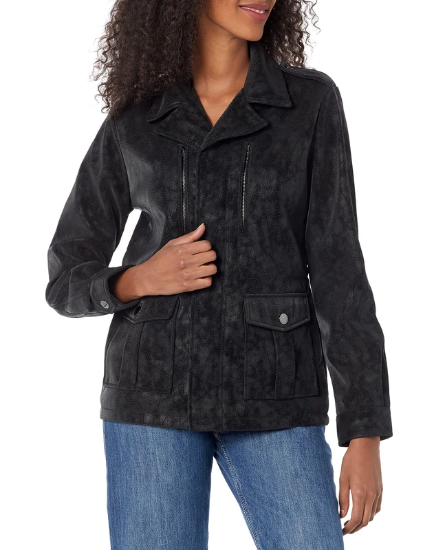 Desigual Womens CHAQ_AMAR Faux Leather Jacket, Black, XS