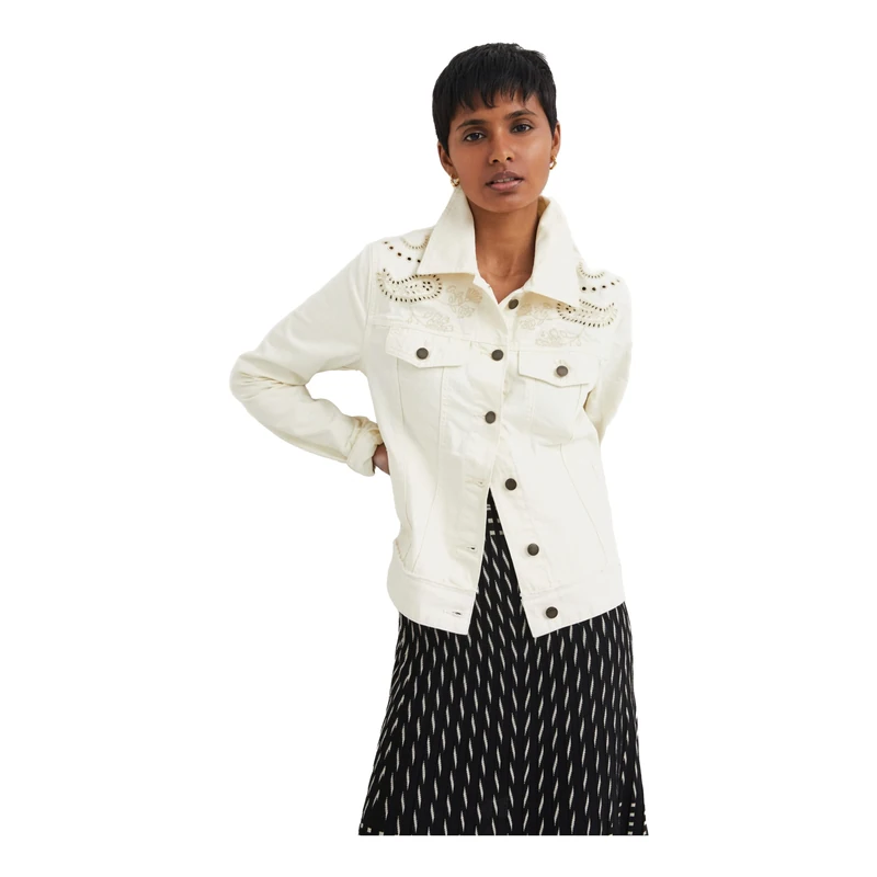 Desigual Santa Monica Cream Fringed Western Style Denim Jacket Style 22SWED09