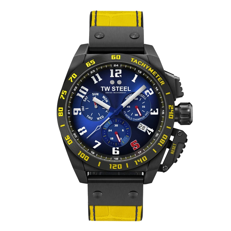 TW Steel New Canteen Mens 46mm Quartz Watch with Leather on Rubber Strap, and Date Calendar, Lemon Tree, Strip