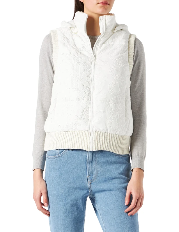 Desigual Women's Padded_New Bern Quilted Jacket, White, S