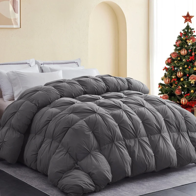 SNOWMAN Premium Down Comforter King Size, Luxurious All Season Duvet Insert with Cotton Blended Fabric, 44oz Fill Weight Pinch Pleat Design Hotel Bedding Comforter (Grey,106"x90")