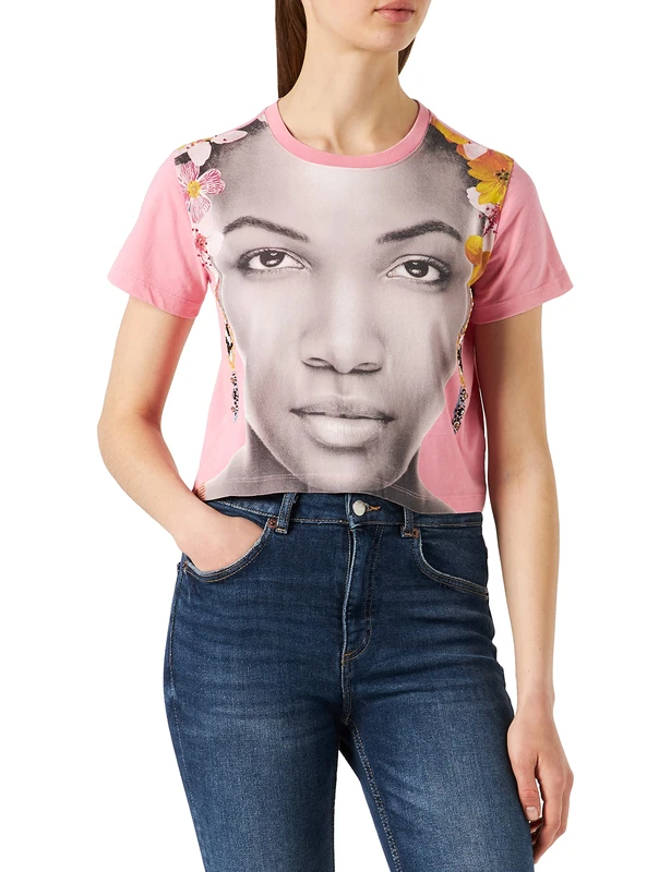 Desigual Womens TS_FACE T-Shirt, Red, XL