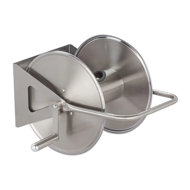Relaxdays Hose Reel, Floor & Wall, for 40m Garden Hoses, Stainless Steel, H x W x D: 43.5 x 43.5 x 31.5 cm, Silver