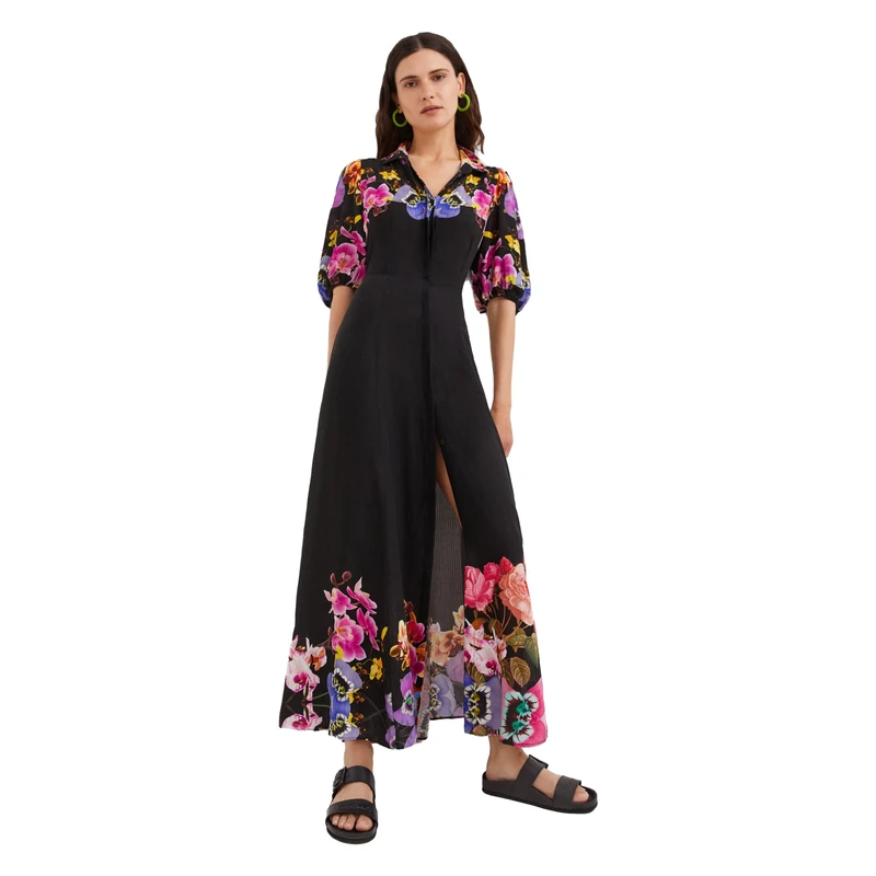 Desigual Grenoble Black Floral Maxi Shirt Dress 22SWVW60