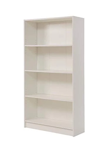 Timber Art Design Bookcase 4 Tier Storage Open Floor Mount Industrial Rack Display Shelving Organiser Cubes Unit For Living Room, Office, Study Room Furniture White - 40 x 106 x 30 cm
