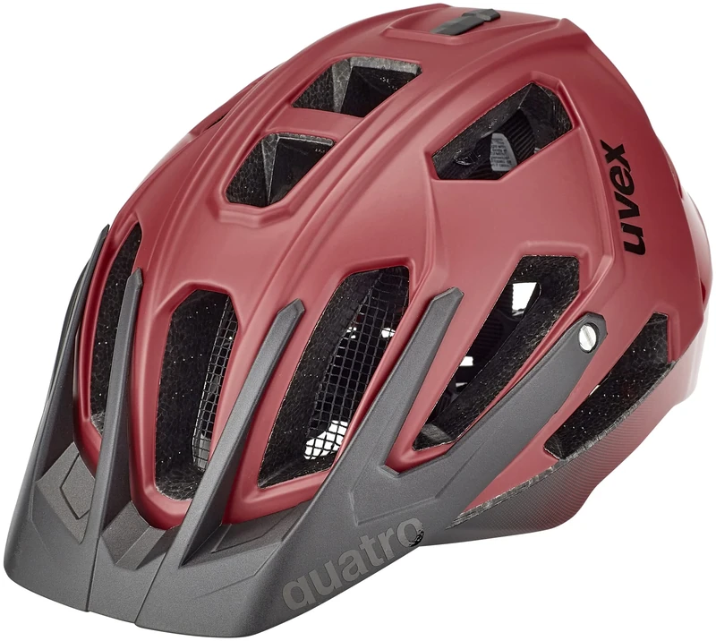 uvex quatro cc - safe MTB helmet for women and men - individually adjustable fit - adjustable visor - dark red - black matt - 52-57 cm