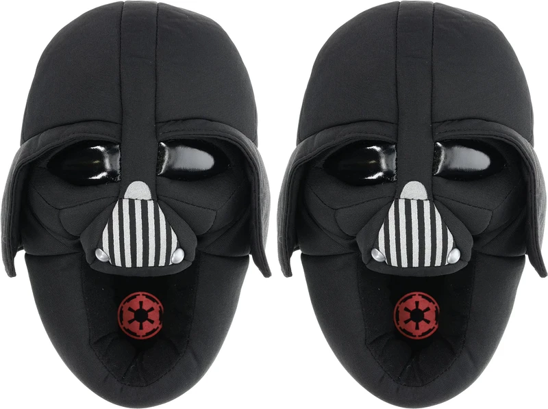 Star Wars - Boba Fett Slippers, Darth Vader, Stormtrooper, Chewbacca Indoor Costume for Kids and Adults, Darth Vader Black, 3-4 Big Kid - Image 1