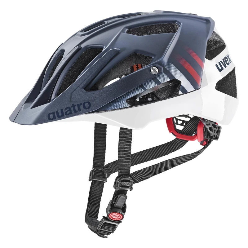 uvex quatro cc - safe MTB helmet for women and men - individually adjustable fit - adjustable visor - deep space - white matt - 56-61 cm