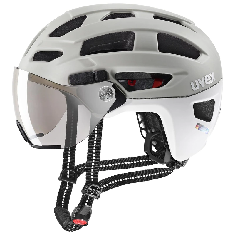 uvex finale visor - safe city helmet for women and men - filter category 1 - includes LED light - sand - white matt - 56-61 cm