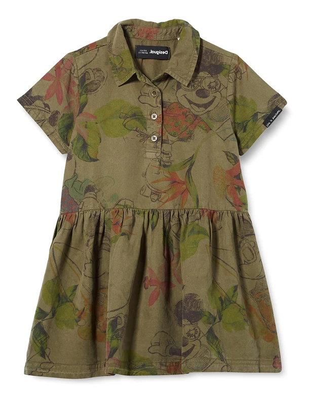 Desigual Girls' Vest_Mickey CAMO Flower Casual Dress, Green, 2021-05-06T00 00.000Z - Image 1