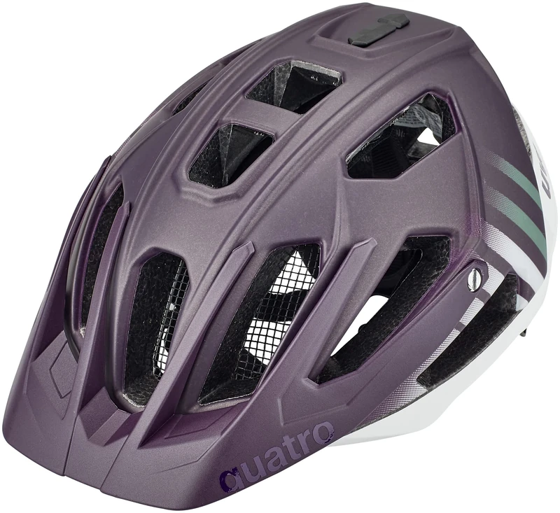 uvex quatro cc - safe MTB helmet for women and men - individually adjustable fit - adjustable visor - plum - white matt - 56-61 cm