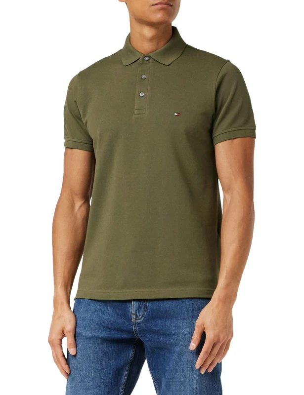 Tommy Hilfiger Men’s Short Sleeve 1985 Slim Fit Polo Shirt, Green (Army Green), XXL