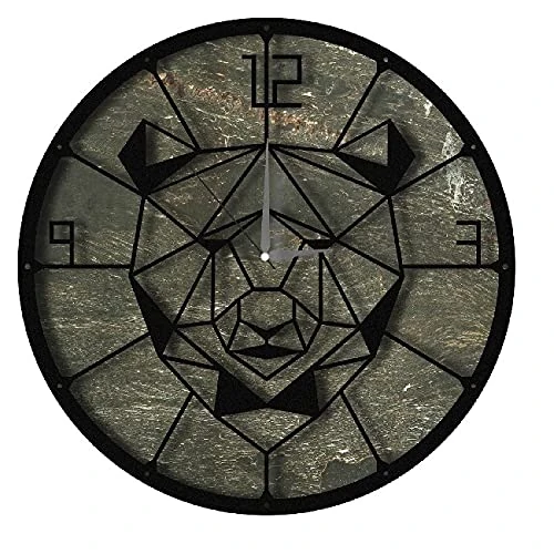 Homemania HOMESRV135 Wall Clock – Animals, Bear – Decoration for Living Room, Bedroom, Kitchen – Multicoloured in Metal, Mdf, 50 x 0.3 x 50 cm