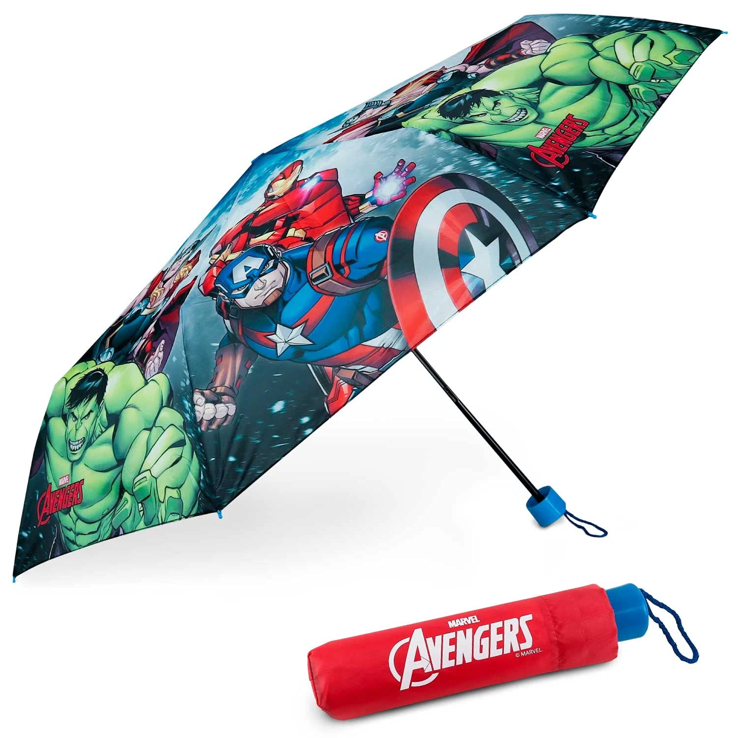 BONNYCO Kids Umbrella Windproof Strong, Avengers. Compact Umbrella Kids for Bag, Backpack or Travel. Folding Brolly with Reinforced Structure, Mini Pocket Brolly. Original Gifts for Boys Avengers