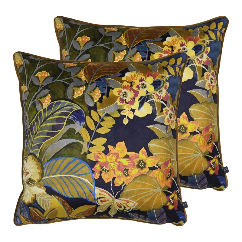 Prestigious Textiles Hidden Paradise Twin Pack Feather Filled Cushions, Midnight, 55 x 55cm