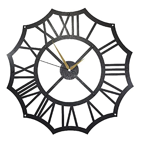 Homemania Roman Numerals Wall Clock, Metal, Black, 50 x 0.3 x 50 cm, 50 x 0.15 x 50 - Image 1