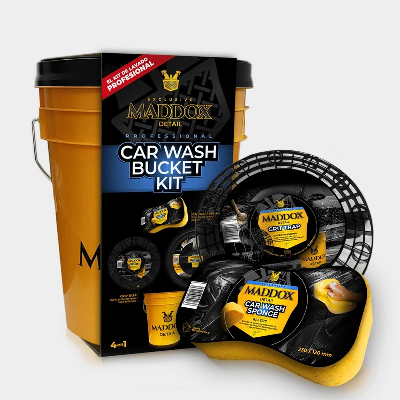 MADDOX DETAIL - Car Wash Kit with Bucket, Lid, Grit Trap, and Sponge | Innovation and Quality for Perfect Detailing | All-in-One Car Wash Kit | Scratch-Resistant | Superabsorbent Sponge