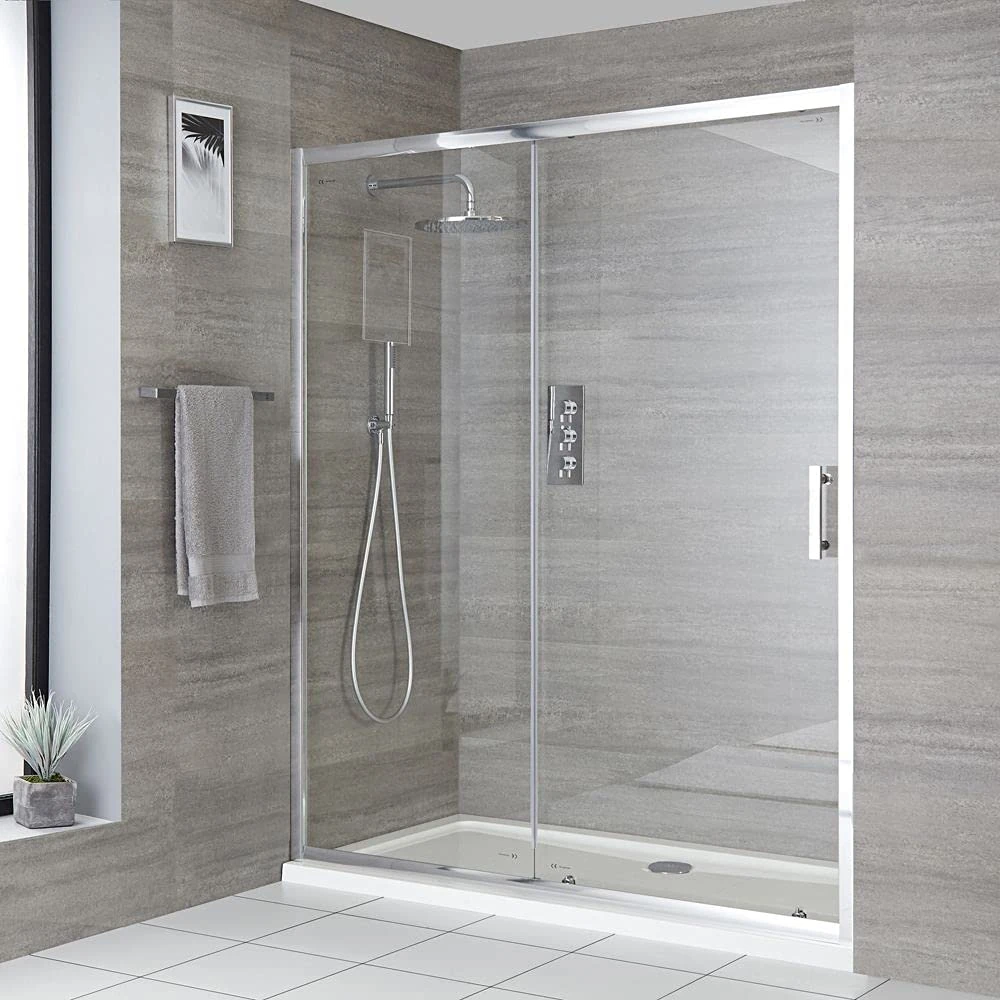 Milano Portland Chrome Reversible Sliding Door Shower Enclosure White Tray - 1700mm x 900mm