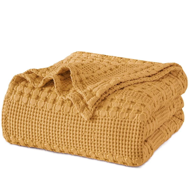 PHF 100% Cotton Waffle Weave Blanket King Size for Bed, Soft Lightweight & Breathable, All-Season Comfort, Luxury Aesthetic Christmas Blanket for Home Decor, 108"x90", Pumpkin Orange