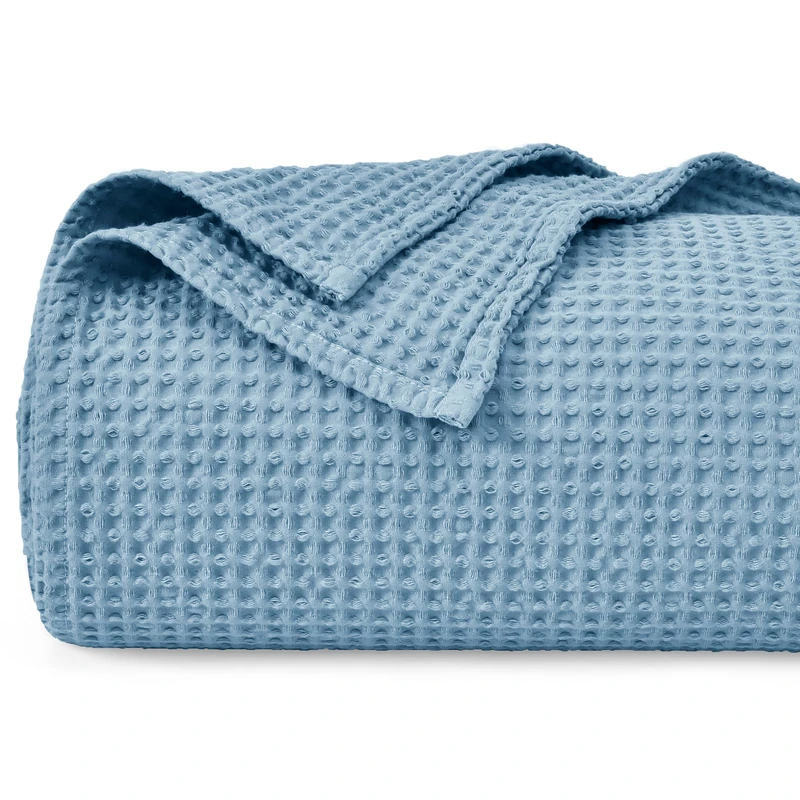 PHF 100% Cotton Waffle Weave Blanket Twin Size 66"x90" - Lightweight Cozy Washed Soft Breathable Throw Blanket - Great Blanket Layer for Couch Bed Sofa- Elegant Aesthetic Home Decoration- Dusty Blue
