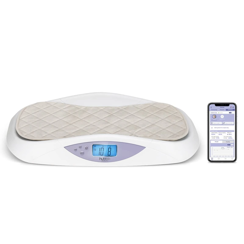 Hubble Connected Grow Smart Digital Baby Scales for Newborn and Infants, Large LCD Display, Soft Changing Mat, 4 Sensor Technology, Tare and Hold Function
