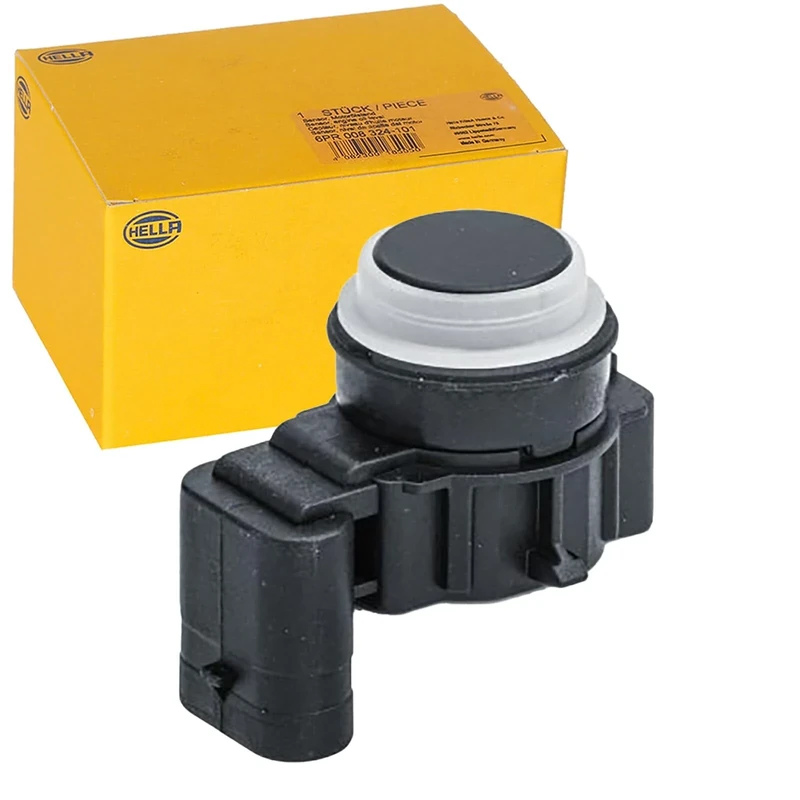 HELLA 6PX 358 141-361 Sensor, parking distance control - angled - 3-pin connector - Plugged - Paintable - with fastening ring
