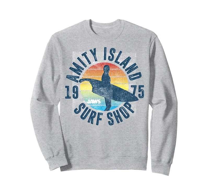 Jaws Amity Island Surf Shop 1975 Retro Logo Sweatshirt