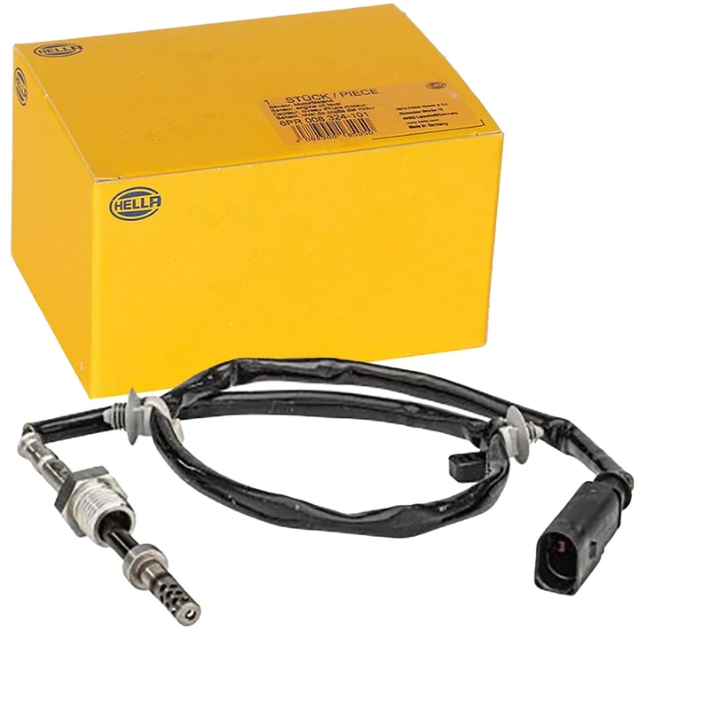 HELLA 6PT 358 181-171 Sensor, exhaust gas temperature - 2-pin connector - Bolted - Cable: 495mm - with fastening clips on the cable