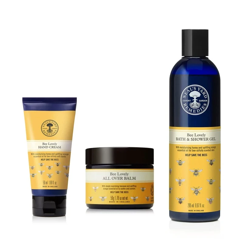 Neal's Yard Remedies Bee Lovely Trio - Deeply Nourishing, Multi- Purpose Body Kit - All Over Balm, Bath and Shower Gel, & Hand Cream