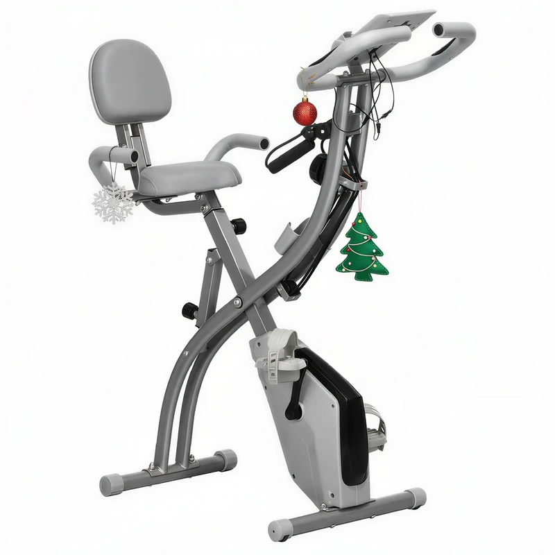 HOMCOM 3-in-1 Folding Exercise Bike, Foldable Stationary Bike with 8-Level Adjustable Magnetic Resistance, Arm Resistance Band, Pulse Sensor and LCD Monitor, Grey