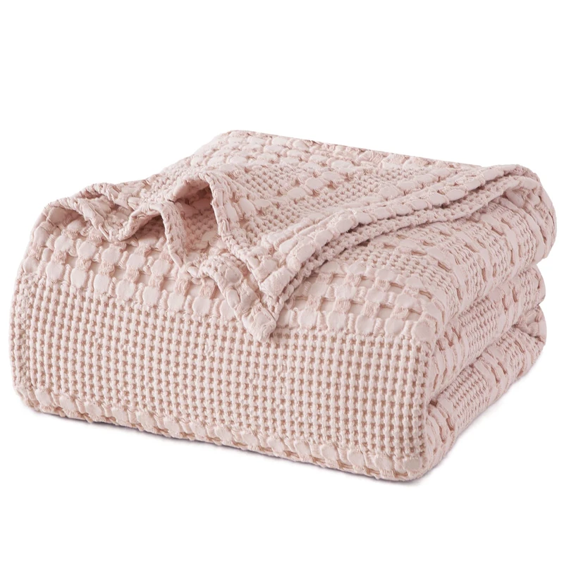 PHF 100% Cotton Waffle Weave Blanket King Size for Bed, Soft Lightweight & Breathable, All-Season Comfort, Luxury Aesthetic Christmas Blanket for Home Decor, 108"x90", Pink/Mauve