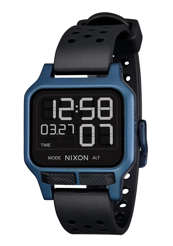 Nixon Heat A1320 - Ultra-Thin Digital Sports Watch for Men (38 mm Dial, 20 mm PU/Rubber/Silicone Strap), Black-Blue, OSFM,
