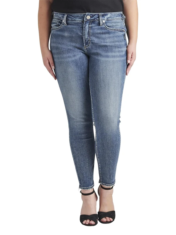 Silver Jeans Co. Women's Plus Size Suki Mid Rise Skinny Jeans, Dark Wash Edk358, 18