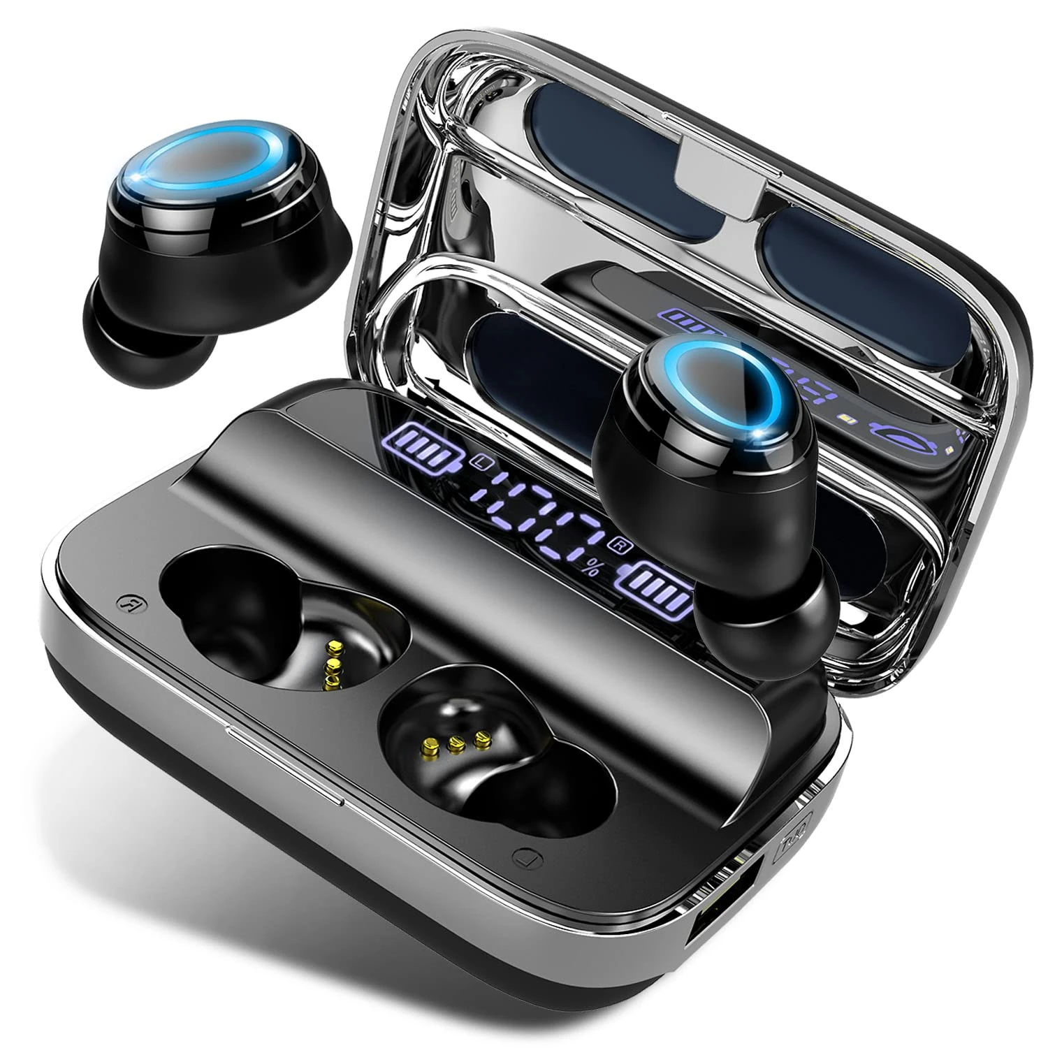 Wireless Headphones, Wireless Earbuds 140H Playtime Bluetooth 5.3 Headphones, in Ear Earphones HiFi Stereo Noise Cancelling Bluetooth Earbuds with Mic, USB-C IP7 Waterproof Headset for Sport