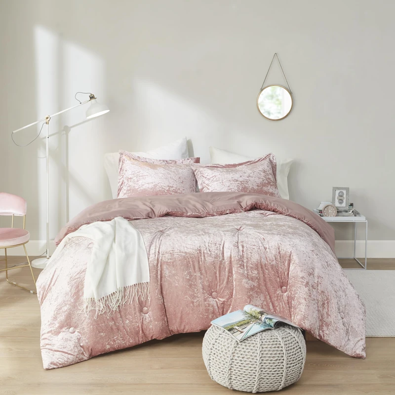 Comfort Spaces Juliette Luxe Comforter Velvet Lush w/Button Tufted Design, Modern All Season Cover, Cozy Bedding Set, Matching Sham, Twin/Twin XL(66"x90"), Blush 2 Piece