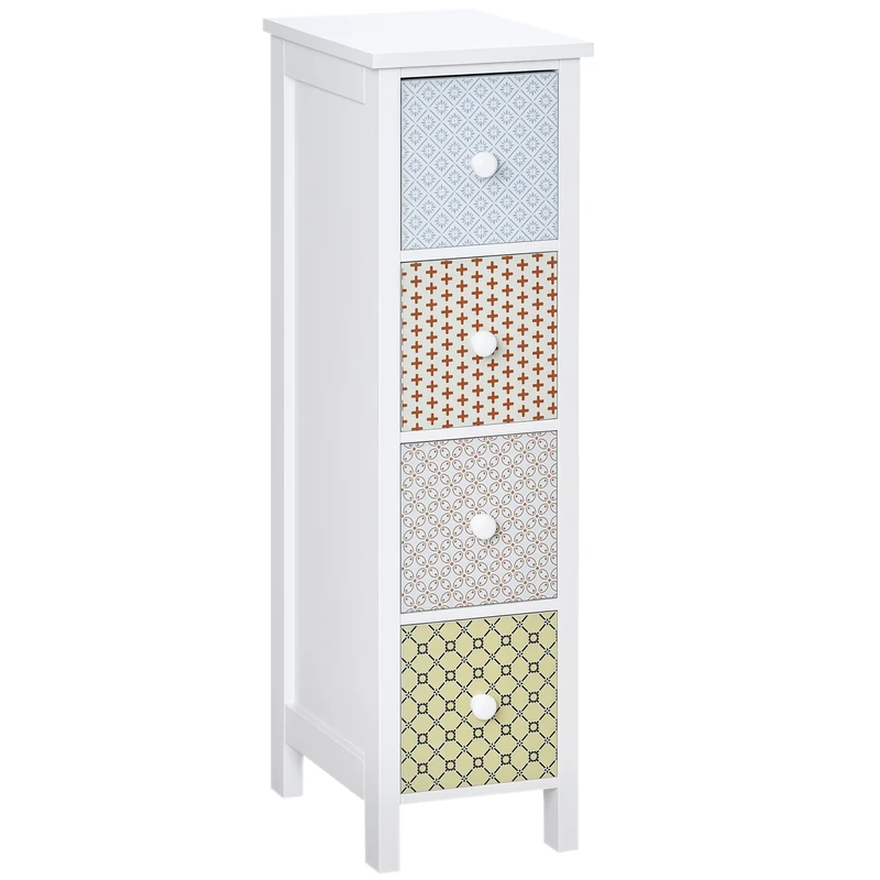 HOMCOM Chest of Drawers, 4 Drawer Dresser, Storage Organizer Toilet Tissue Cabinet for Bedroom, Bathroom