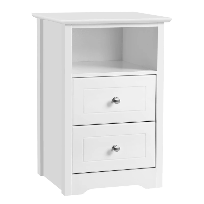 Yaheetech Bedside Table, Wooden Nightstand with 2 Storage Drawers, Open Compartment, Sturdy Modern Cabinet for Bedroom, Living Room, 35x40x60 cm, White