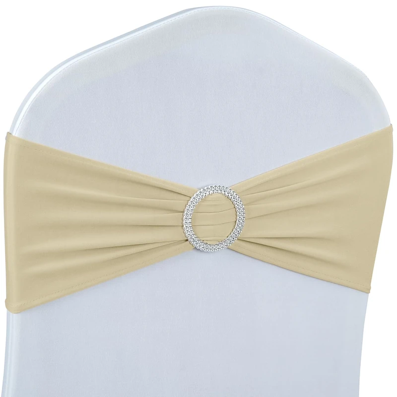 Babenest Spandex Chair Sashes Bows 50 Pieces Premium Stretch Chair Cover Band with Buckle Slider Universal Elastic Chair Ties for Wedding Party Ceremony Reception Banquet Decoration (Champagne) - Image 1